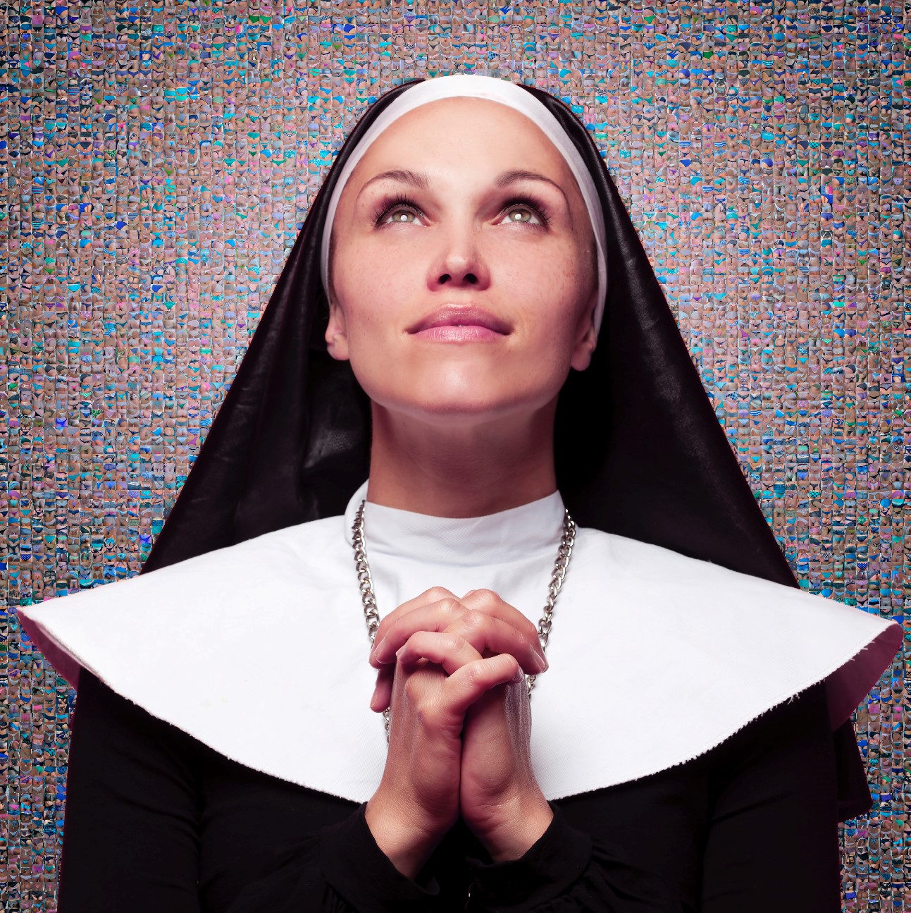 Vénération Bleue by Joel Moens de Hase, photomosaic print, presented by Art.M Luxembourg